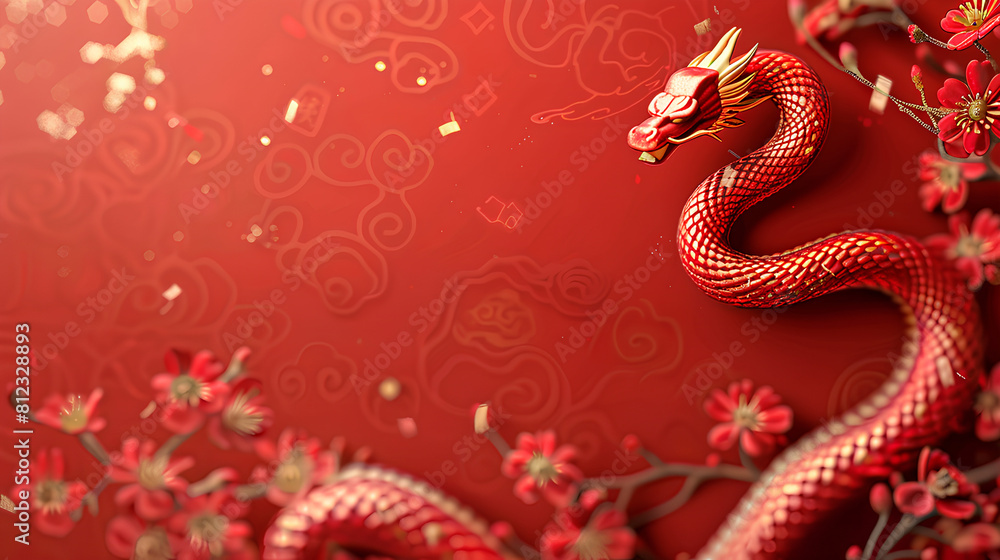 Happy Chinese New Year background design with Snake Zodiac Sign and empty copy space for text Happy Chinese New Year background design with Snake Zodiac Sign and empty copy space for text