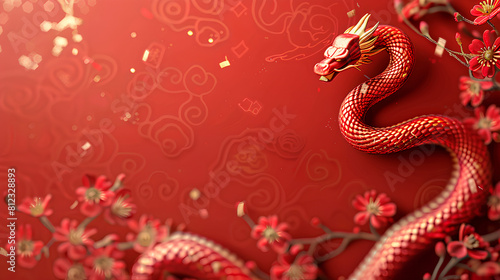 Happy Chinese New Year background design with Snake Zodiac Sign and empty copy space for text