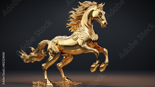 Golden Horse Statue Isolated - Generative AI