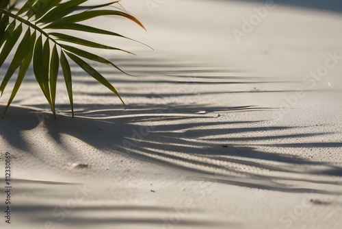 palm leaf shadow on abstract white sand beach background, sun lights on water surface, beautiful abstract background concept banner. Generative AI 