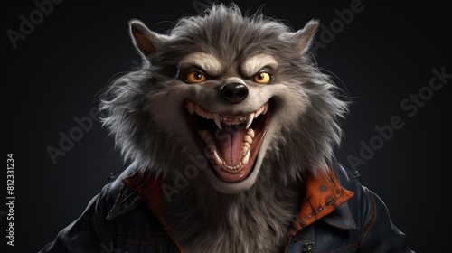 Funny Werewolf Cartoon Character Isolated On Black Background