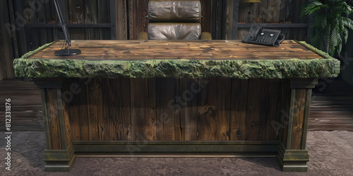  Mountainous Executive Desk: A rugged, wooden desk adorned with nature-inspired accents, symbolizing an outdoor-loving executive. (Green