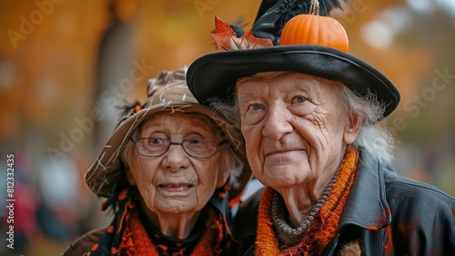 An old married couple in Halloween costumes