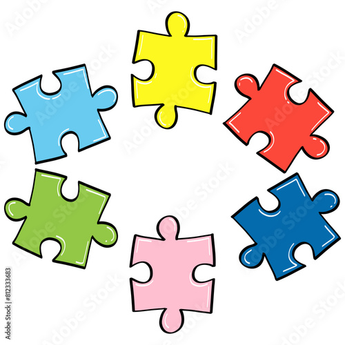 Colorful Puzzle Pieces Autism Art Vector Illustration Logo Design