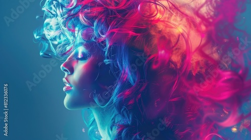 A profile picture of an attractive woman with hair made of colorful abstract shapes,