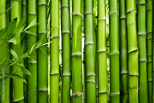 Green bamboo fence texture background, bamboo texture panorama - generative ai 