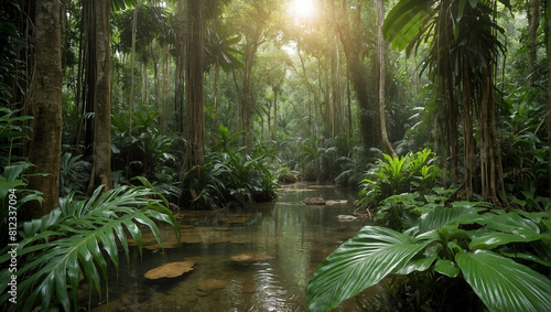  jungle with many different types of plants and trees