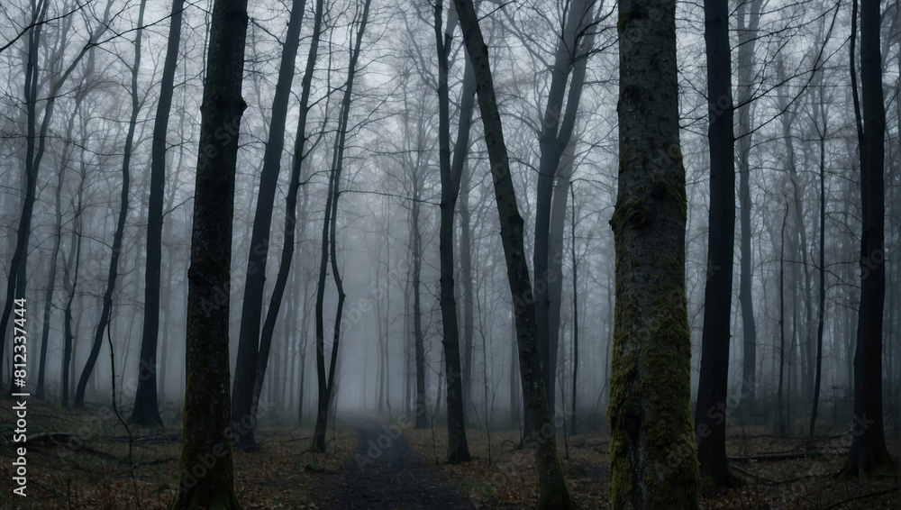 forest with tall trees and a path in between