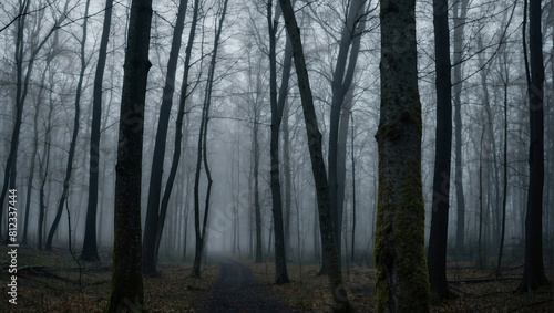 forest with tall trees and a path in between