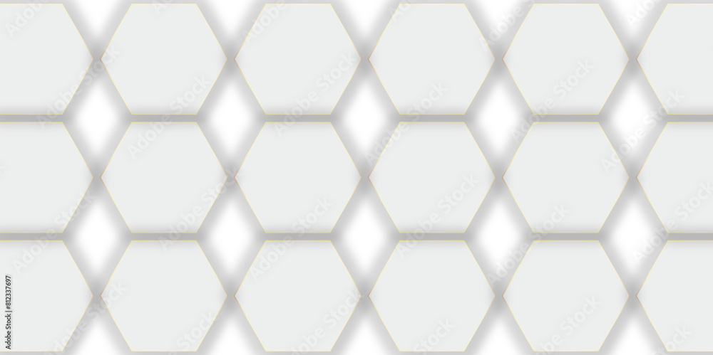 Fototapeta premium Abstract hexagon background. Futuristic abstract honeycomb mosaic white technology background. Surface polygon pattern with glowing hexagon paper texture vector grid tile and mosaic struct.