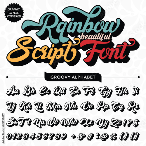 Black and White Rainbow Retro Vintage Display bold Font alphabet