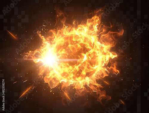 Fiery Explosion in Space with Black Background