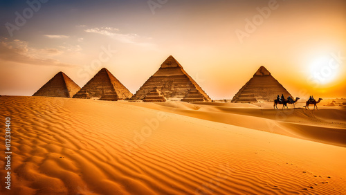 sunset in the egyptian pyramids