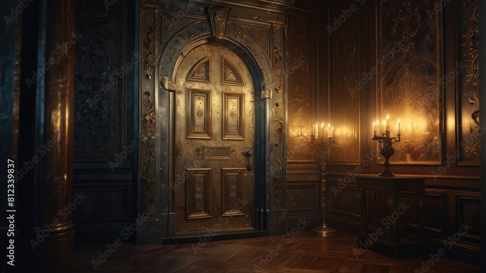 Fototapeta premium An ornate door bathed in warm candlelight