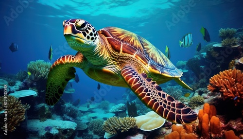 Sea turtles in the ocean, portrait of Sea turtles in the underwater