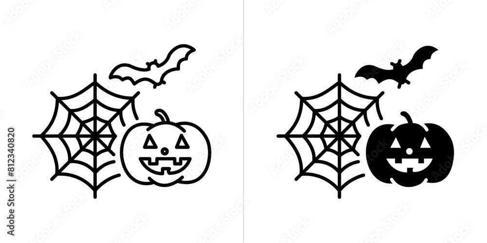 Halloween editable stroke and solid web icon set. Vector illustration