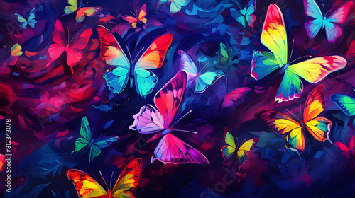 butterflies neon oil painting impressionist style abstract decorative painting