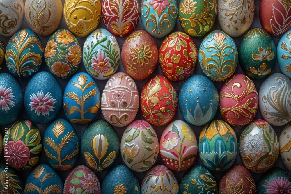 Colorful Hand-Painted Easter Eggs Display Colorful Hand-Painted Easter Eggs Display