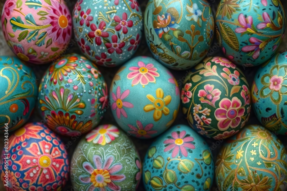 Vibrant Hand-Painted Easter Eggs in Floral Design Vibrant Hand-Painted Easter Eggs in Floral Design