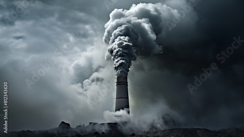 Global warming. A chimney billows gray black smoke pollution ignoring global warming photo