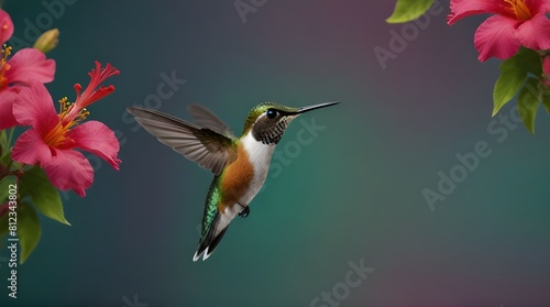 Flying hummingbird web banner National Hummin bird Day.generative.ai photo