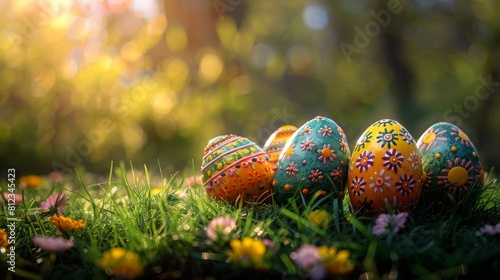 Decorative Easter Eggs in Sunny Meadow