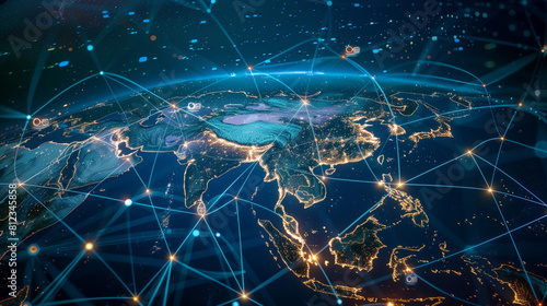Asia's Digital Network Map: Exploring Global Connections, Fast Data Transfer, Cyber Tech, Business Exchange, Info Sharing, and Worldwide Communication #812345858