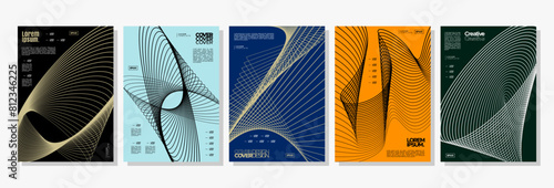 Flowing motion dynamic curve line cover design bundle