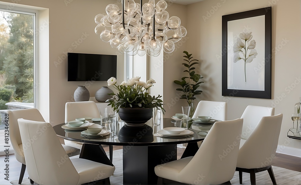 Luxury dining room interior design in modern house. 3d render Luxury dining room interior design in modern house. 3d render