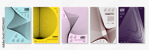 Digital blend line abstract shape cover design set