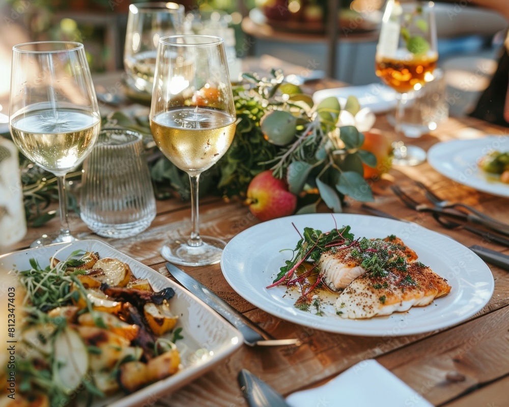Chef pairing flounder with artisanal ciders at an orchard fresh and local Chef pairing flounder with artisanal ciders at an orchard fresh and local