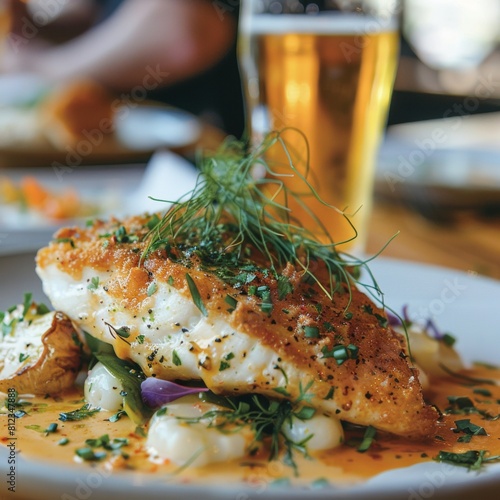 Chef pairing flounder with local microbrews at a craft beer festival casual and flavorful photo