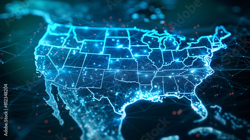 USA Digital Map: Exploring North America's Network, Fast Data Transfer, Cyber Tech, Info Exchange, and Telecommunication