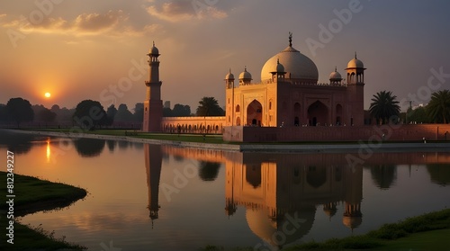 Sunset view Badshahi mosque Lahore city.generative.ai photo