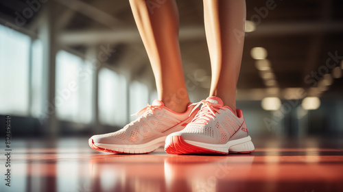 woman leg wearing shoes standing in the gym with copy space for Commercial Photography
