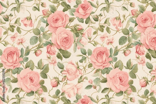 Timeless Elegance A Repeating Pattern of Roses and Ivy Leaves