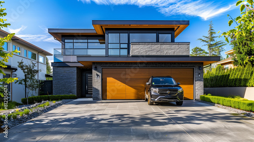 house in the city car parking on the streeet and luxary house photo