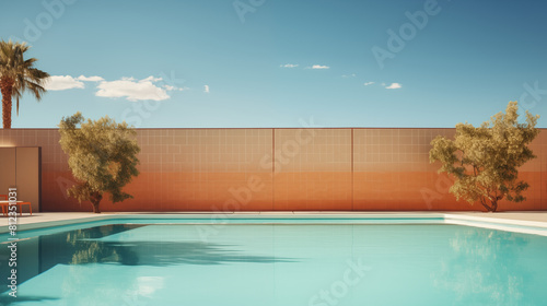 Swimming pool in mid-century style with copy space for Commercial Photography