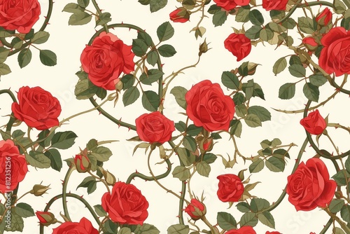 Timeless Elegance A Repeating Pattern of Roses and Ivy Leaves