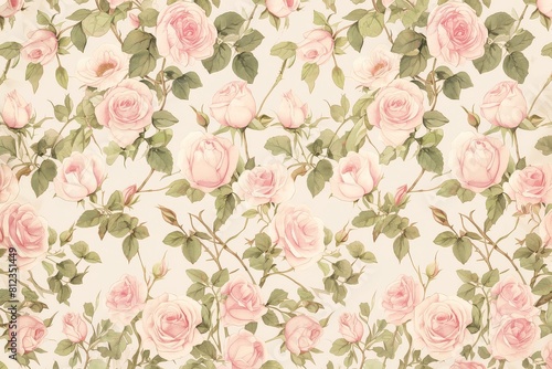 Timeless Elegance A Repeating Pattern of Roses and Ivy Leaves