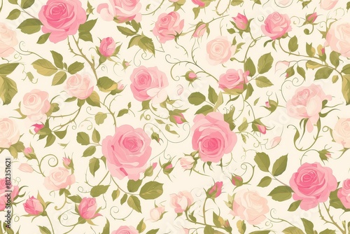 Wallpaper Mural Timeless Elegance A Repeating Pattern of Roses and Ivy Leaves Torontodigital.ca