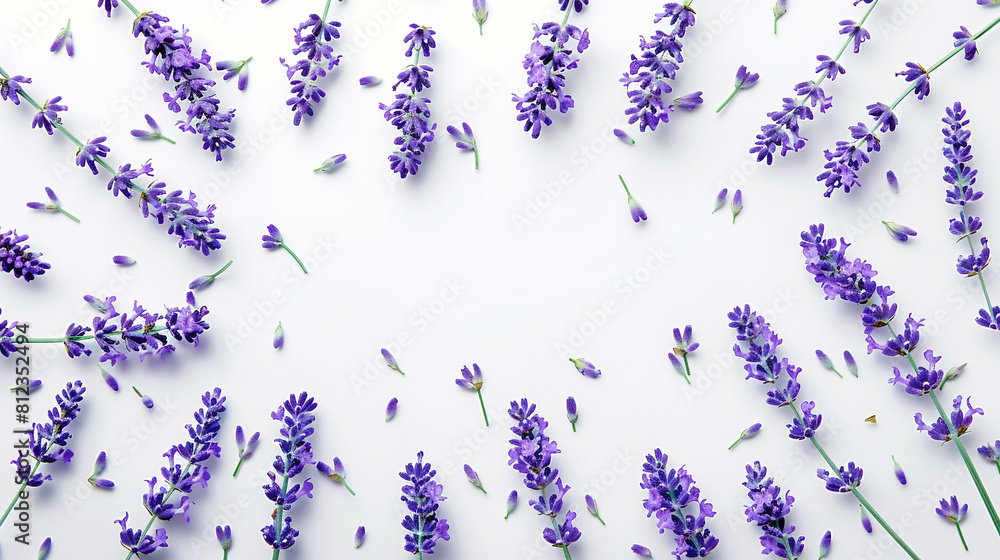 Lavender on white background top view. Lavender on white background top view.