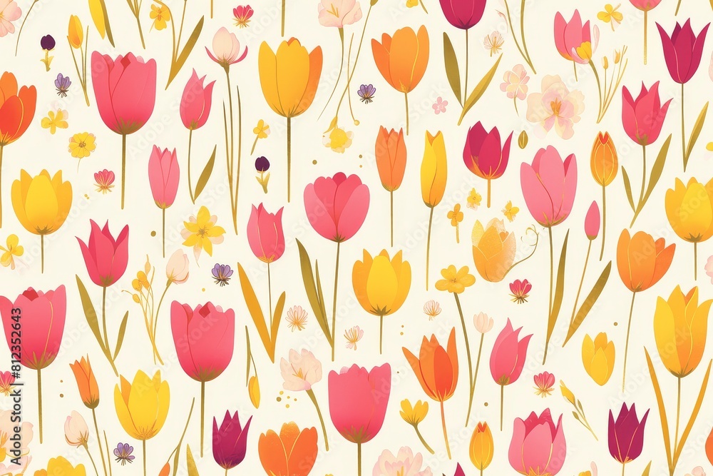 Tulip Symphony A Seamless Vector Pattern of Vibrant Blooms Swaying in the Field Tulip Symphony A Seamless Vector Pattern of Vibrant Blooms Swaying in the Field