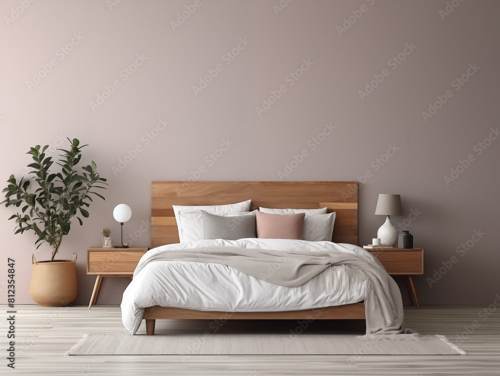 bedroom in modern mid-century style with copy space for Commercial Photography bedroom in modern mid-century style with copy space for Commercial Photography