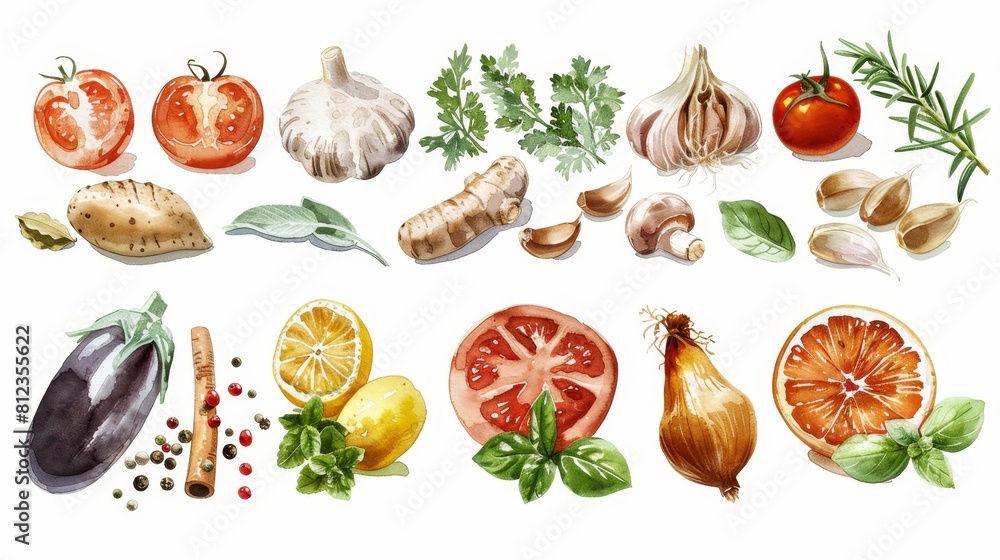 watercolor All the fresh ingredients you need to cook a delicious meal. watercolor All the fresh ingredients you need to cook a delicious meal.