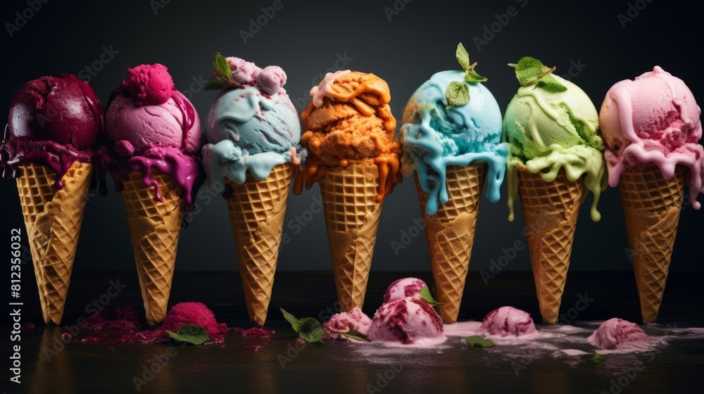 Ice creams of different colors and flavors