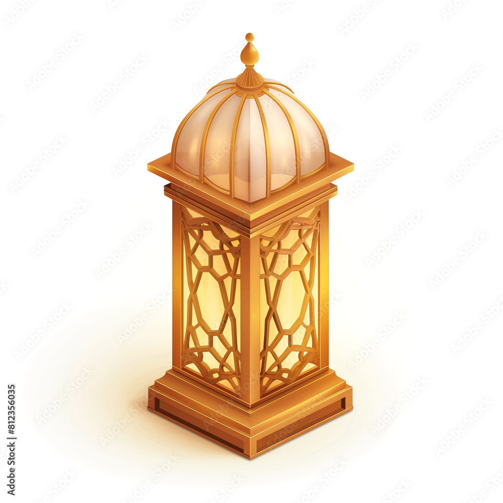 Isometric golden arabic lantern for ramadan, isolated white background Isometric golden arabic lantern for ramadan, isolated white background