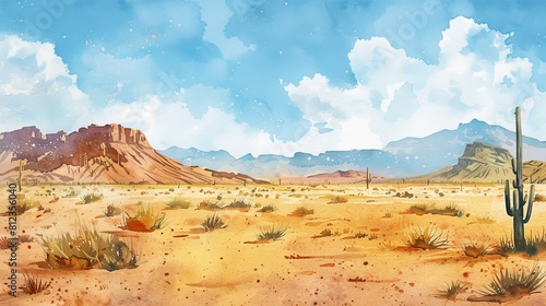 watercolor Hot summer day in the desert photo