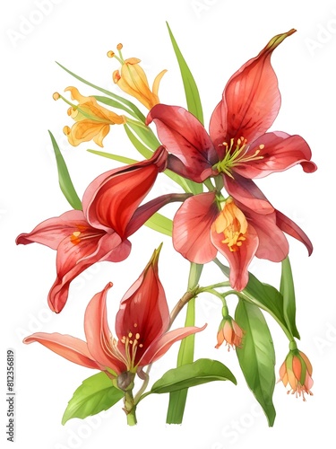 Clianthus Flower Watercolor Plant Nature Art