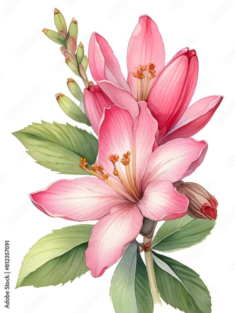 Fototapeta premium Clove Pink Flower Watercolor Plant Nature Art